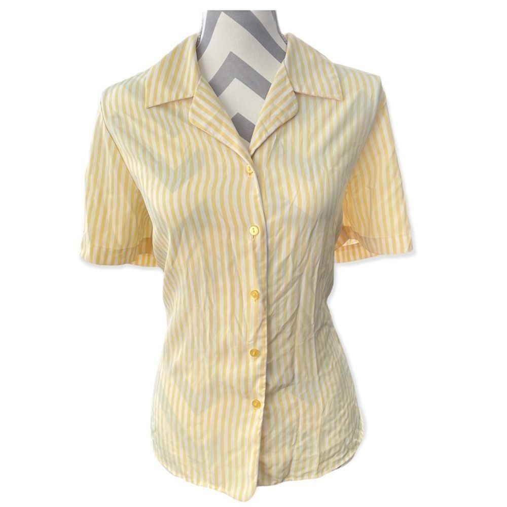 Yellow and White Stripe Button Down Blouse